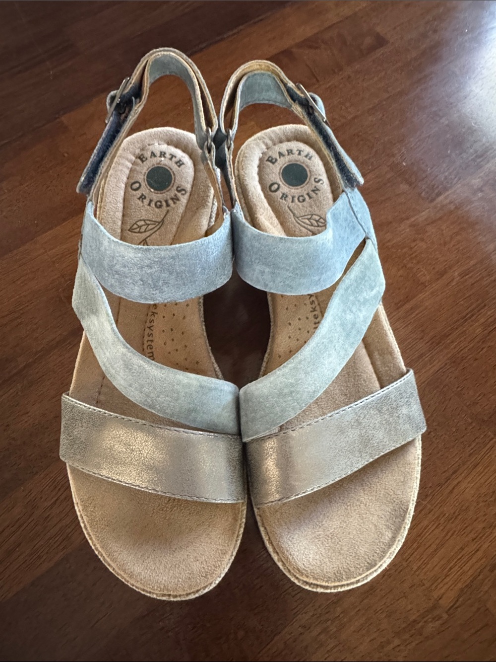 Earth Origins Women's Metallic Silver and Light Gray Suede Strap Sandals
